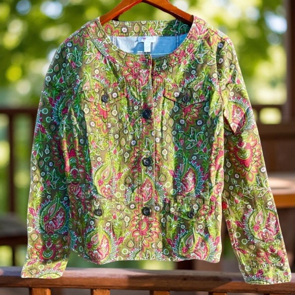 Charter Club Denim jacket Spandex Floral jacket Size Large - Picture 3 of 12